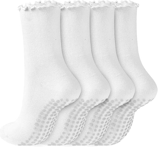 REACH STAR 4 Pairs Pilates Socks with Grips Non Slip Ruffle Yoga Grip Socks for Women