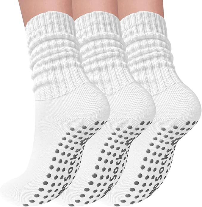 3 Pairs Pilates Socks with Grips for Women Yoga Slouch Grippy Socks for Barre Workout Hospital