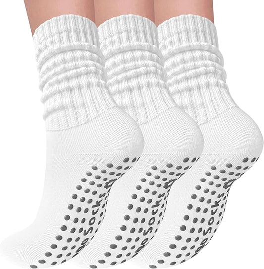3 Pairs Pilates Socks with Grips for Women Yoga Slouch Grippy Socks for Barre Workout Hospital