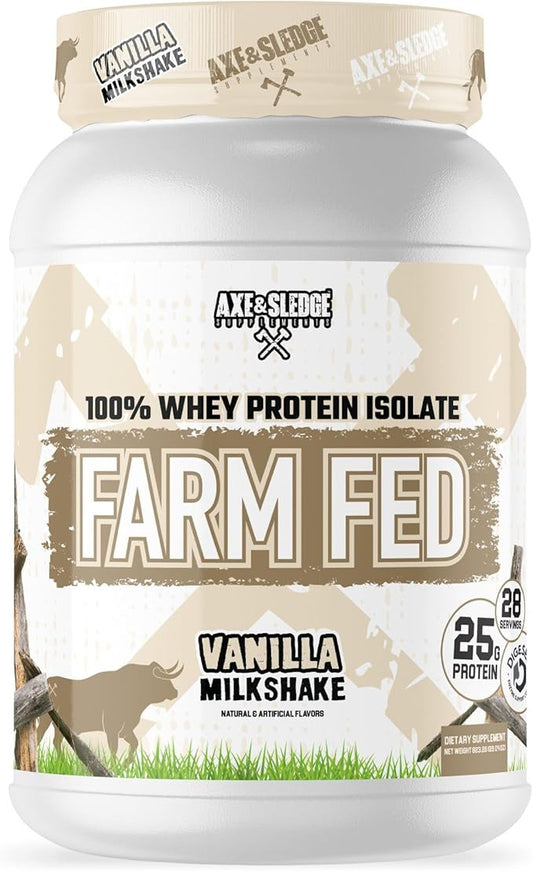 Axe & Sledge Farm Fed 100% Whey Protein Isolate | 25g Protein | Low Carb, Low Sugar, Gluten Free | Protein Powder for Men and Women | Keto | Made in The USA | 28 Servings, Vanilla Milkshake