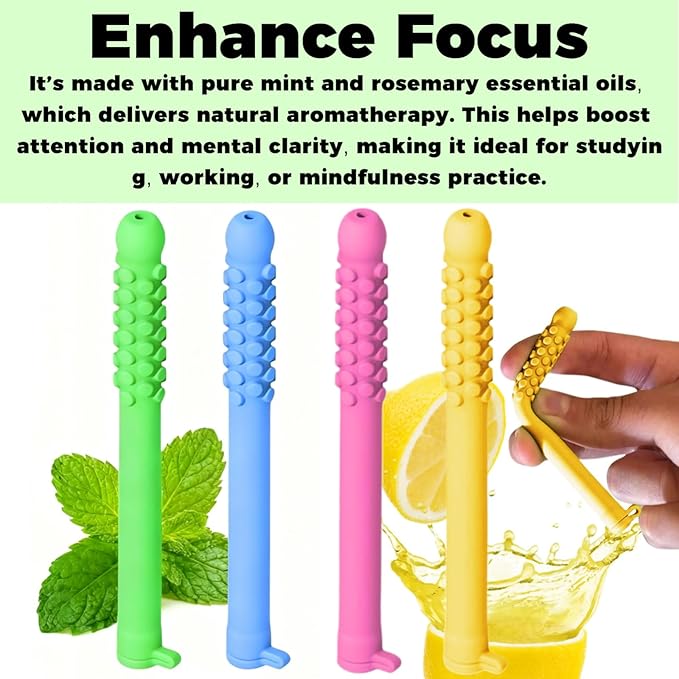 4Pcs Chewable Essential Oil Breather Sticks, Portable Chewable Breather Sticks with Essential Oils, Oral Fixation Relief, Fresh Breath Oral Relaxation Stick, Portable Oil Chewable Breather