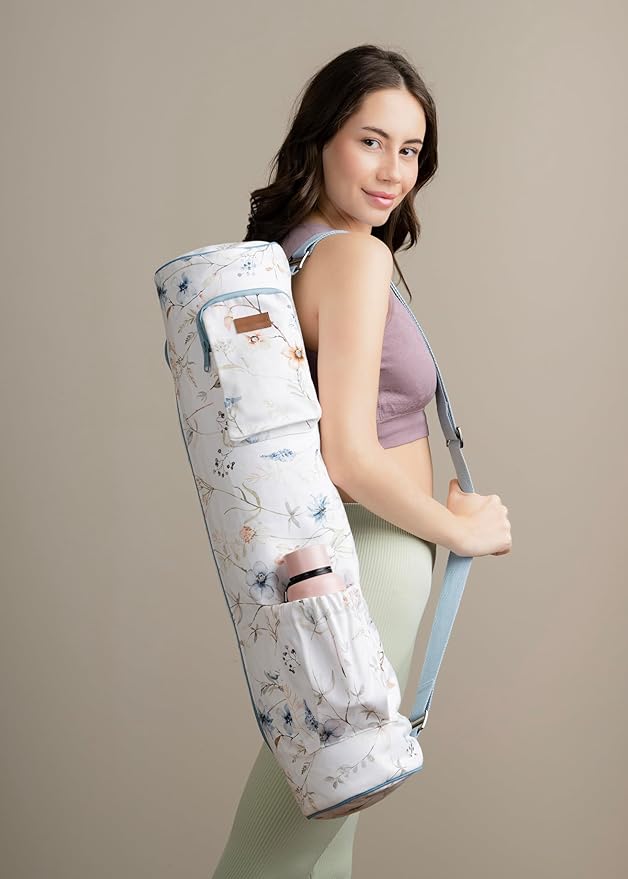 Maison d' Hermine Yoga Mat bag, Cylindrical bag for Woman&Men, yoga mat Bag &Adjustable shoulder straps Yoga Mat Carrier Bag with Drawstring Water Bottle Pocket and zipper pocket