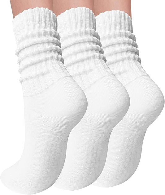 3 Pairs Pilates Socks with Grips for Women Yoga Slouch Grippy Socks for Barre Workout Hospital