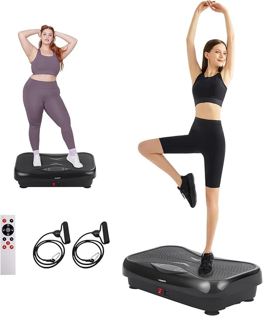 Whole Body Vibration Plate Exercise Machine – Power Vibrating Plate for Lymphatic Drainage Weight Loss, Shake Plate Exercise Platform with Touch Screen & Resistance Bands, Equipment for Women Men