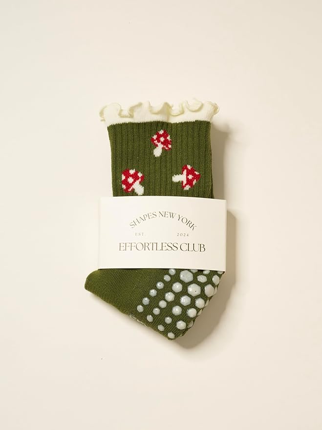 Shapes Studio Crew Half Calf Grip Socks, Cutest Fruits Pilates Socks, Ruffle socks, Non-Slip, Barre Yoga Fitness