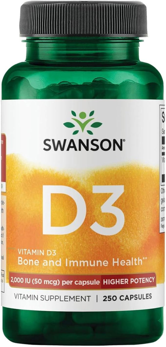 Swanson Higher Potency Vitamin D-3 2000 Iu - Sunshine Vitamin Bone, Immune Support (50 mcg) 250 Capsules