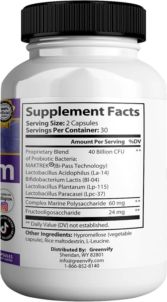 Dentuvium Max Probiotic Supplement - 40 Billion CFU - Supports Teeth Gums Throat Digestive Health - Gluten Free Sugar Free Non-GMO - 60 Capsules (2)