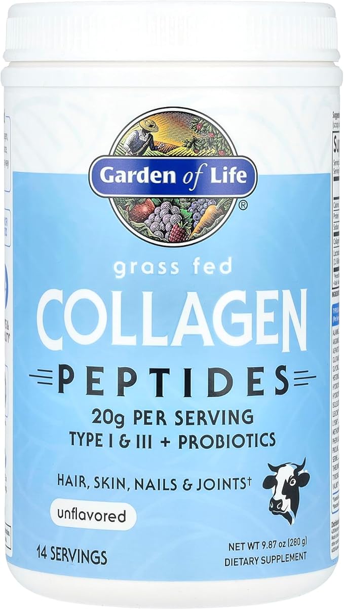 Garden of Life Grass Fed Collagen Peptides Powder Unflavored Collagen Powder for Women Men Hair Skin Nails Joints, Hydrolyzed Collagen Protein Supplements, Collagen for Women & Men, 14 Servings