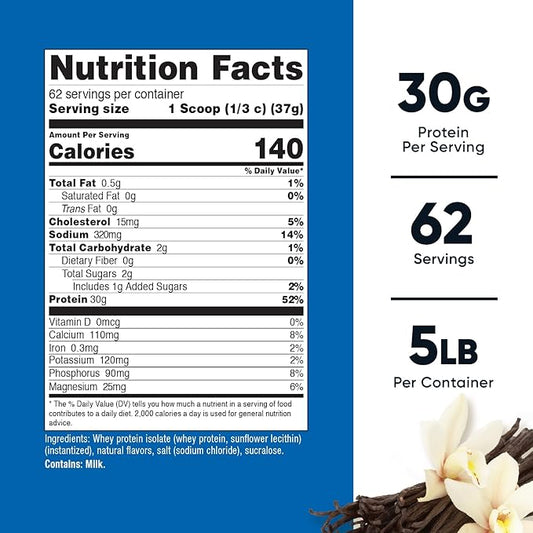 Nutricost Isolate Whey Protein Powder, Vanilla, 5 pounds
