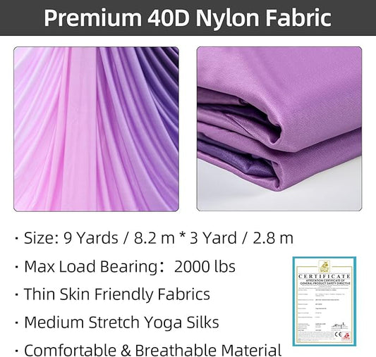 PRIOR FITNESS Aerial Silks Kit Colorful 9/15/20 Yards 40D Nylon Fabric Hammock Set With Hardware & Guide for All Levels Of Aerial Yoga Practice and Acrobatic Flying For Adults Aerial silk