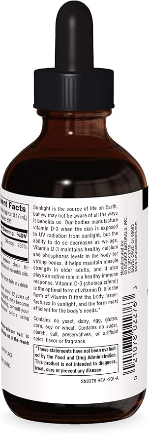 Source Naturals Vitamin D-3 Liquid Drops 2000 iu Supports Bone & Immune Health - 4 Fluid oz