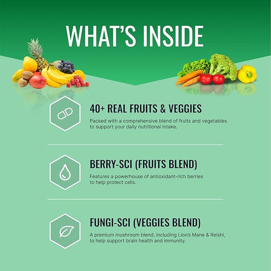 Approved Science Fruits & Veggies - 42 Whole Fruit and Veggie Supplement - Enhanced Health & Vitality - Daily Natural Vitamins, Minerals, Antioxidants - 270 Capsules Each - 3-Month Supply