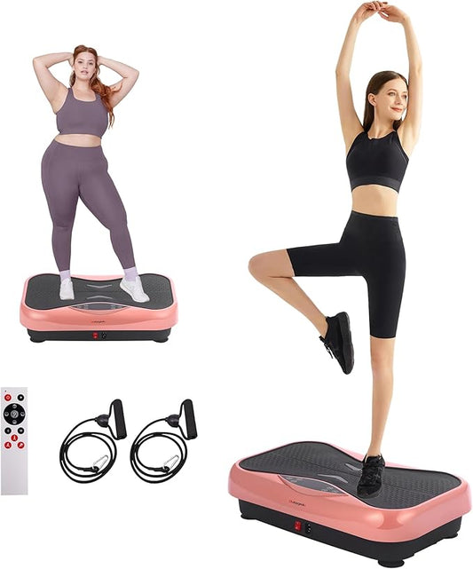 Whole Body Vibration Plate Exercise Machine – Power Vibrating Plate for Lymphatic Drainage Weight Loss, Shake Plate Exercise Platform with Touch Screen & Resistance Bands, Equipment for Women Men