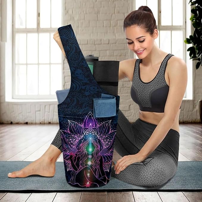 Yoga Mat Bag Carrier for Women with Side Large Pocket Durable Linen Workout Gym Travel Storage Pilates Mats