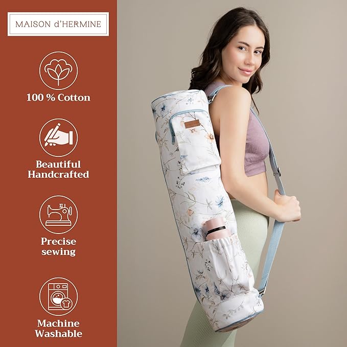 Maison d' Hermine Yoga Mat bag, Cylindrical bag for Woman&Men, yoga mat Bag &Adjustable shoulder straps Yoga Mat Carrier Bag with Drawstring Water Bottle Pocket and zipper pocket