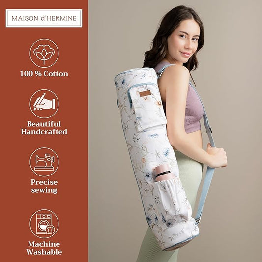 Maison d' Hermine Yoga Mat bag, Cylindrical bag for Woman&Men, yoga mat Bag &Adjustable shoulder straps Yoga Mat Carrier Bag with Drawstring Water Bottle Pocket and zipper pocket