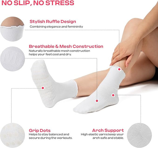 CoolMate 2/3/4 Pairs Pilates Socks with Grips for Women, Cute Yoga Socks, Crew Non Slip Women for Barre, Pilates Gifts