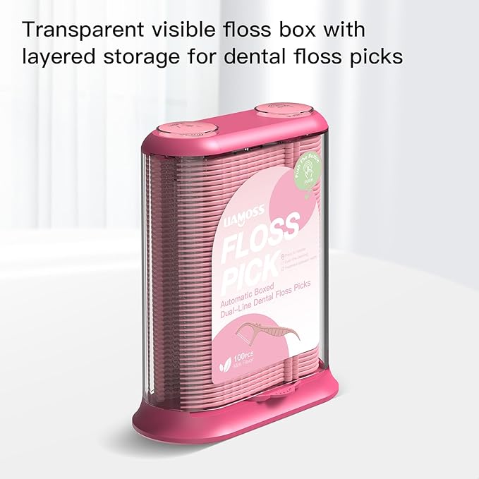 Twin Line Dental Flossers with Floss Picks Dispenser,300 Count LIAMOSS Unbreakable & No-Shred Minty Flavor Toothpicks Sticks,Unique Automatic Intelligent Sealed Storage,More Tidy for Home or Travel