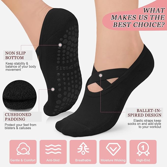 YeuG 4/6 Pairs Pilates Socks for Women - Non Slip Grip Socks for Yoga, Barre, Hospital, Barefoot