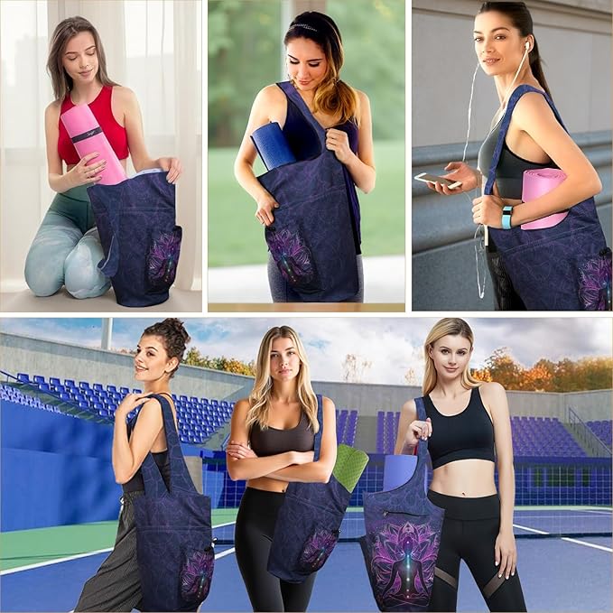 Yoga Mat Bag Carrier for Women Workout Large Waterproof with Zipper Pocket, Keychain and Wide Shoulder Straps