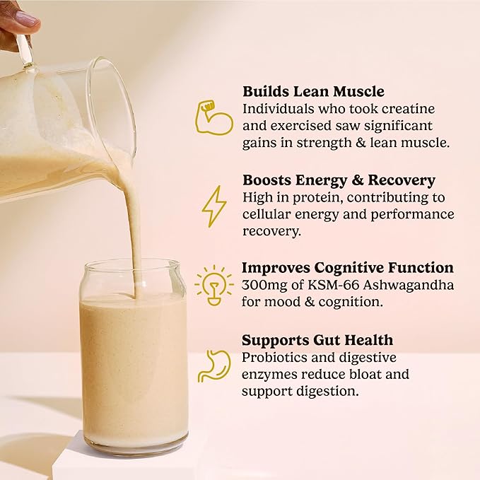 VitaHustle ONE Max Protein + 5g Creatine, 30g Plant Protein Powder, All-in-One Meal Replacement Shake with Greens, Adaptogens, Ashwagandha, Probiotics & Vitamins – Vanilla Ice Cream, 15 Servings