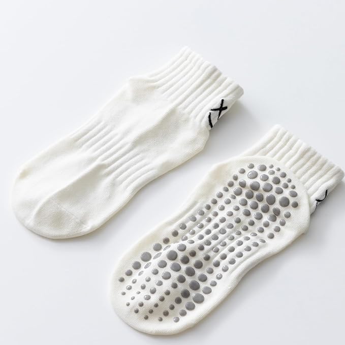 Yoga Pilates Socks with Grips for Women Non Slip Colorful Cushioned Ankle Socks for Barre Ballet Dance