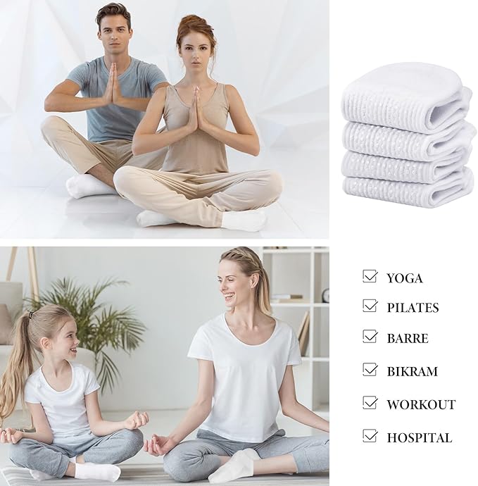 Jspupifip 4 Pairs Non Slip Yoga Socks with Grips for Women Men Pilates Grippy Socks Cotton Barre Hospital Home
