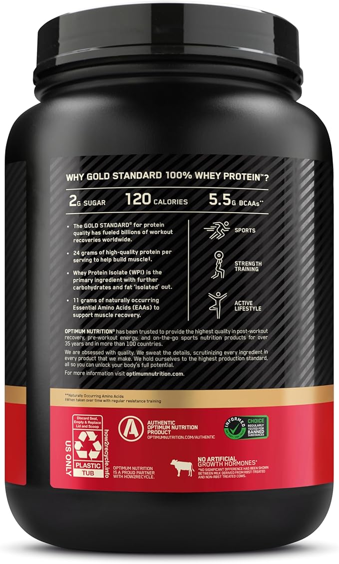 Optimum Nutrition Gold Standard 100% Whey Protein Powder, Strawberry Banana, 2 Pound (Packaging May Vary)