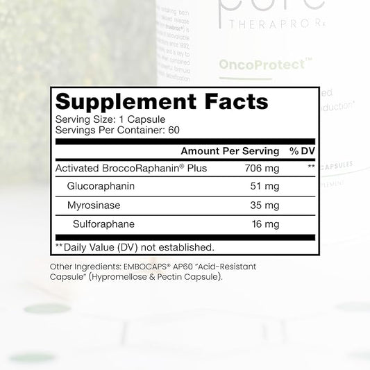 Pure Therapro Rx OncoProtect ES HIGH DOSE Sulforaphane Supplement, Made in USA | 2 Month Supply | 706 mg Patented Activated BroccoRaphanin Broccoli Seed Extract | Glucoraphanin + Myrosinase
