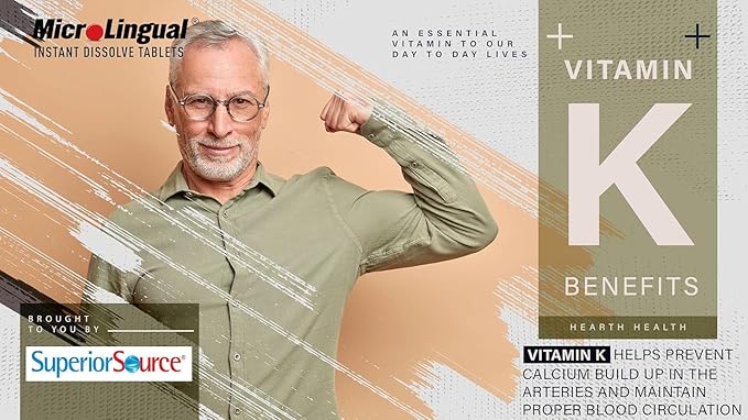 Superior Source K2 (MK-7) 100 mcg, with D3 (5,000 IU) Supplement, Quick Dissolve MicroLingual Tablets, 60 Count, Strengthen Bones, Cardiovascular & Immune System Support, Non-GMO