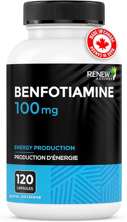 Renew Actives Benfotiamine 100mg – Supports Energy Production & Overall Wellness – Vegan, Non-GMO, Gluten-Free – 120 Capsules