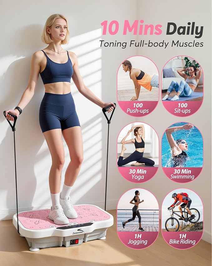 Vibration Plate Exercise Machine, 8000 Vibrations/min Adjustable Fitness Platform, 400 Lbs Capacity Whole Body Workout Extra Large Size Platform with Bluetooth for Weight Loss, Women & Men