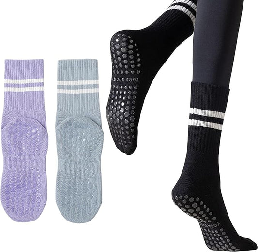 3 Pairs Womens Pilates Socks with Grips Yoga Socks Non Slip Grip Socks for Women for Gym Athletic Barre
