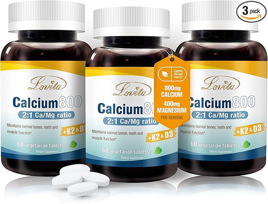 Lovita Calcium Citrate 800 mg with Magnesium, Vitamin D3 & K2, Bone Strength & Density Supplement for Women & Men, Supports Teeth, Immune Health, Gluten Free, Non-GMO, 360 Vegan Tablets