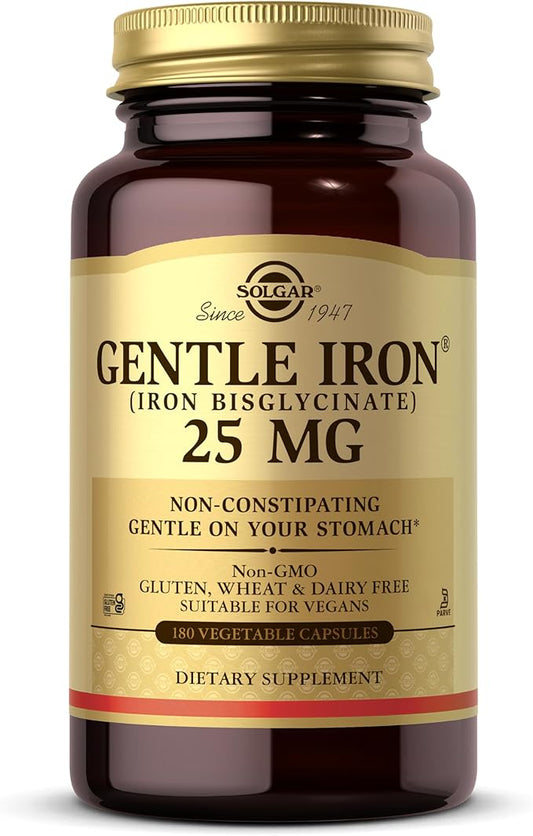Solgar Gentle Iron, 180 Vegetable Capsules - Ideal for Sensitive Stomachs - Non-Constipating - Red Blood Cell Supplement - Non GMO, Vegan, Gluten-Free, Dairy Free, Kosher - 180 Servings