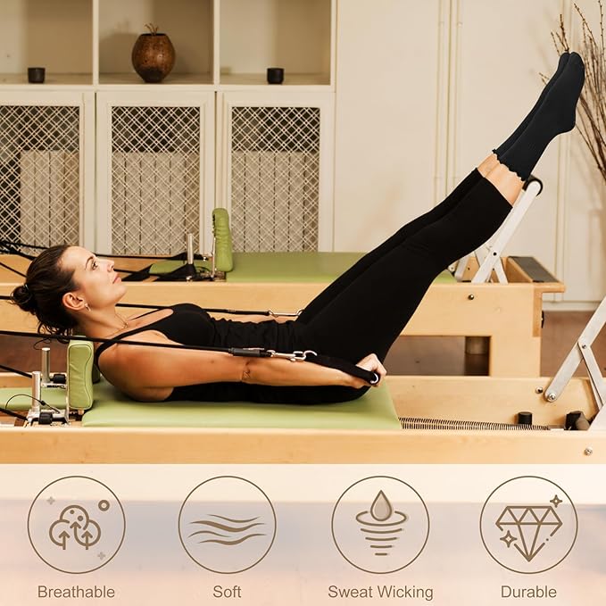 Justay 6 Pairs Womens Pilates Socks with Grips Crew Non Slip Ruffle Cotton for Athletic Workout Barre Hospital Yoga Socks