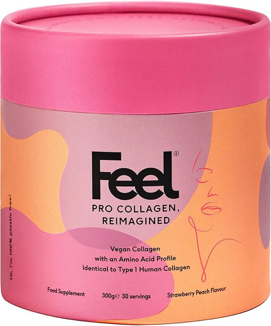 FEEL, Pro Collagen Strawberry Peach Flavor, Vegan Type I Collagen, Clinically Proven to Reduce Wrinkles by 22.4% in 28 Days