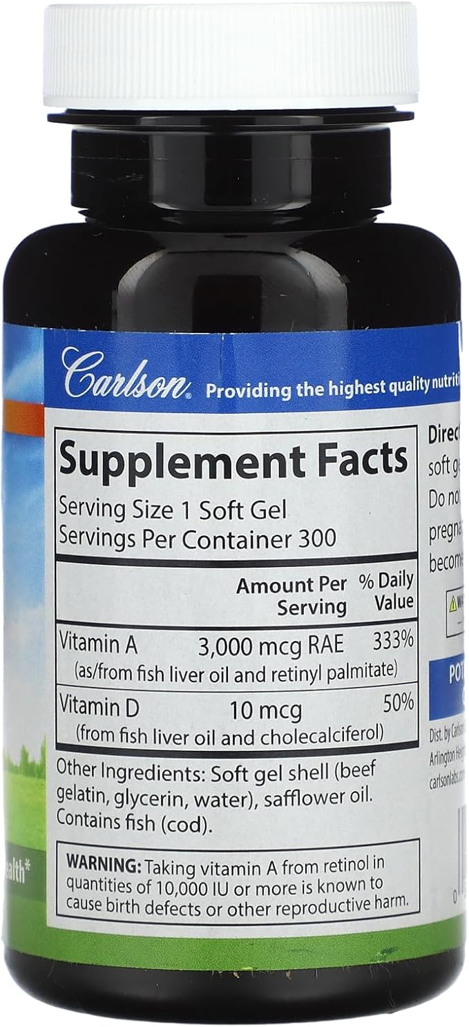 Carlson Labs Vitamin A and D, 10000/400 IU, 300 Softgels