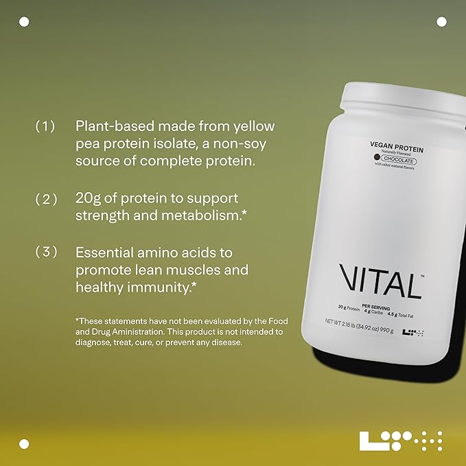 LTH Vital Vegan Protein - Trusted by Life Time Members - Plant-Based Protein Powder - Made from Pea Protein - Supports a Healthy Immune System - Gluten Free & Soy Free - Chocolate, 30 Servings
