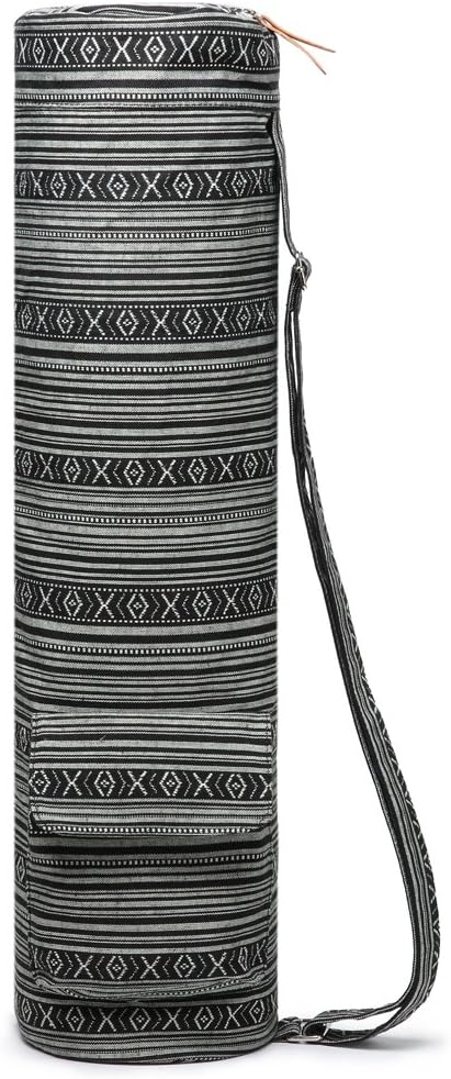 Canvas Yoga Mat Bag with Adjustable Strap & Pockets, Full-Zip Travel Gym Tote for Women & Men, Fits 1/4" & 1/3" Thick Mats, Lightweight Carrier for Yoga, Workout, Outdoor Use