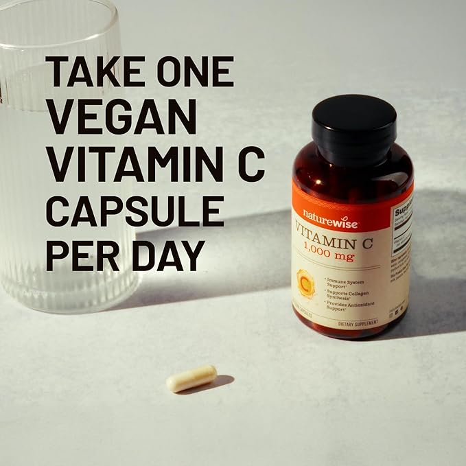 NatureWise Vitamin C 1000mg Capsules - Extra Strength Vegan Vitamin C for Daily Antioxidant & Immune Support - Non-GMO, USA Manufactured - 60 Capsules[60-Day Supply]