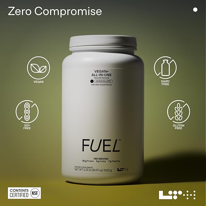 LTH Fuel Vegan & All-in-One - Trusted by Life Time Members - 30g Protein - Plant-Based Protein Meal Replacement - Vitamins, Minerals, Digestive Enzymes & Probiotics - Chocolate, 20 Servings