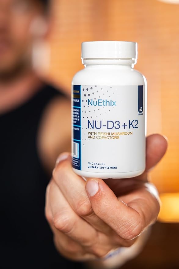 NuEthix Formulations NU-D3 + K2 - Vitamin D3 and K2 5000 iu Supplements - Packed with Reishi Mushroom, Magnesium, & Zinc - 60ct, 60 Servings - Made in USA Products Only