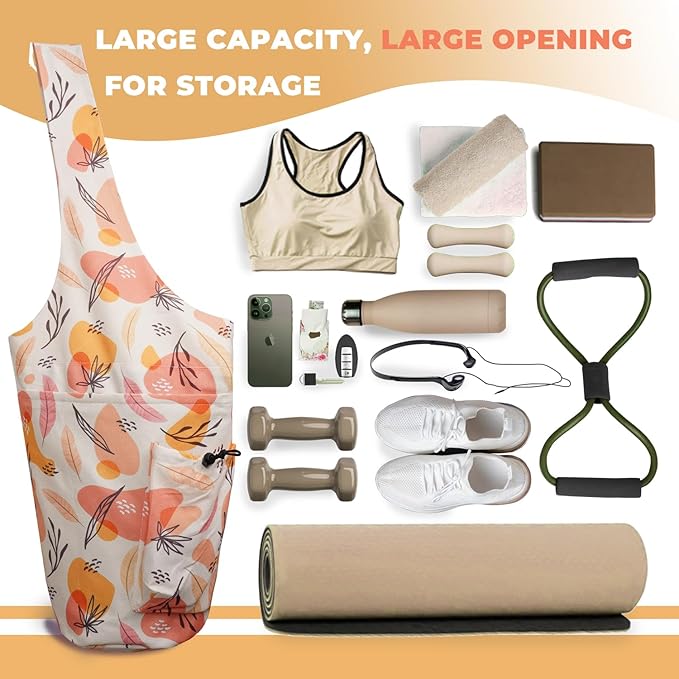 Yoga Mat Bag Carrier for Women Workout Large Waterproof with Zipper Pocket, Keychain and Wide Shoulder Straps