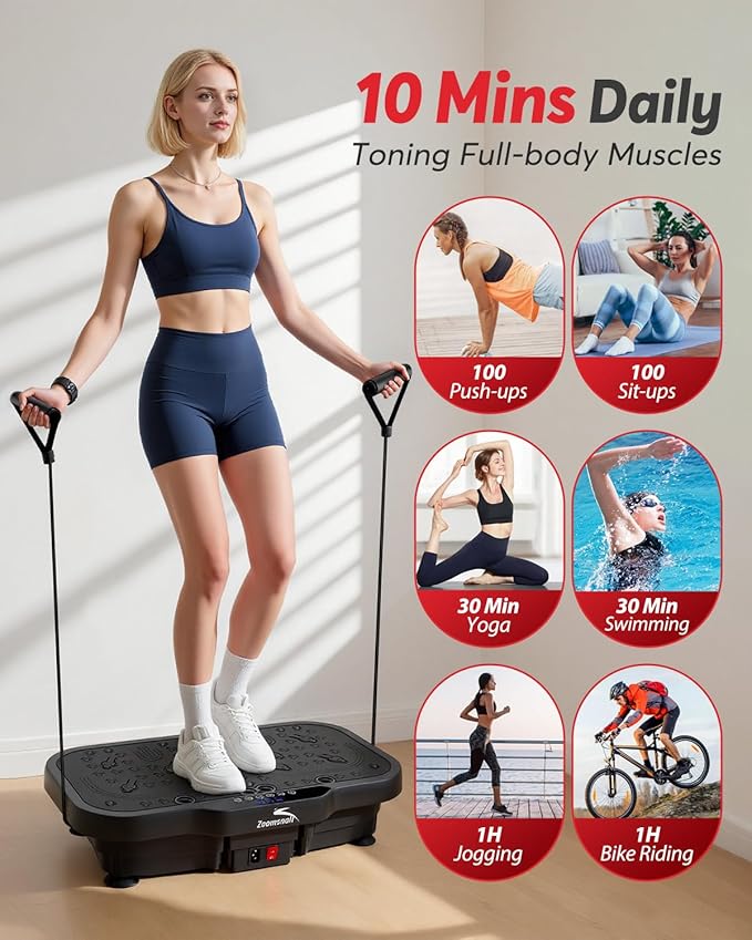 Vibration Plate Exercise Machine, 8000 Vibrations/min Adjustable Fitness Platform, 400 Lbs Capacity Whole Body Workout Extra Large Size Platform with Bluetooth for Weight Loss, Women & Men