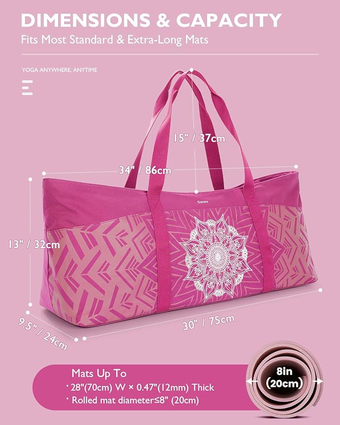 Gonex Yoga Mat Bag, Extra Large Canvas Gym Bag with Waterproof Pocket Metal Zipper, Fits Mat & Blocks, Stylish Yoga Mat Carrier for Women, Ideal for Yoga, Pilates, Workout, Travel