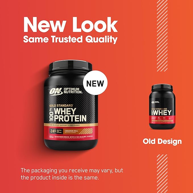 Optimum Nutrition New Flavor Gold Standard 100% Whey Protein Powder, Cinnamon Roll, 2 Pound (Pack of 1) (Packaging May Vary)