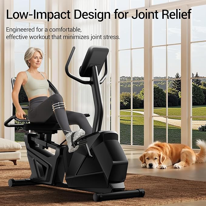 CURSOR FITNESS Recumbent Exercise Bike, Stationary Bikes for Home with Adjustable Seat, 400 LBS Capacity, 16-Level Magnetic Resistance Recumbent Exercise Bike for Home Gym Cardio Workout Training