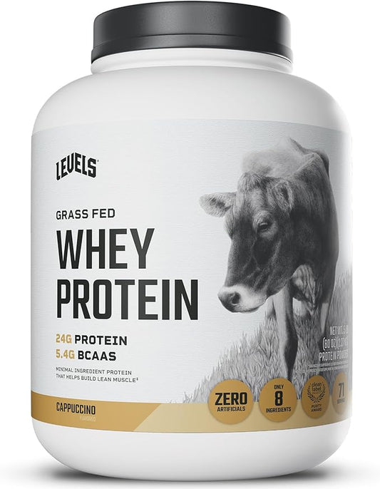 Levels Grass Fed Whey Protein Powder, No Artificials, 24G of Protein, Cappuccino, 5LB