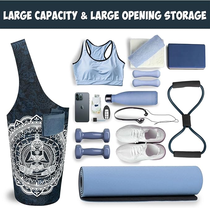 Yoga Mat Bag Carrier for Women with Side Large Pocket Durable Linen Workout Gym Travel Storage Pilates Mats